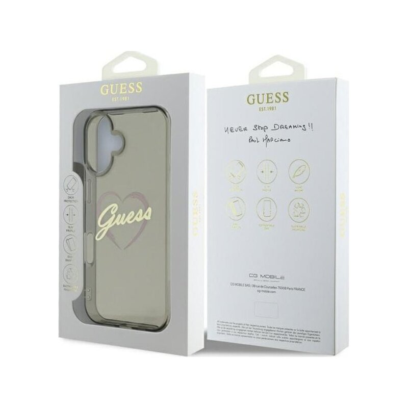 Husa Guess Hardcase IML Heart iPhone 16 Plus, negru, GUHCP16MHCHGSPK