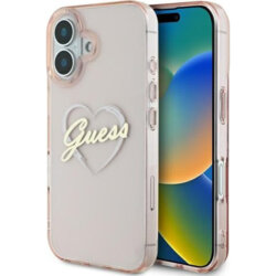 Husa Guess Hardcase IML Heart iPhone 16, roz, GUHCP16SHCHGSPP