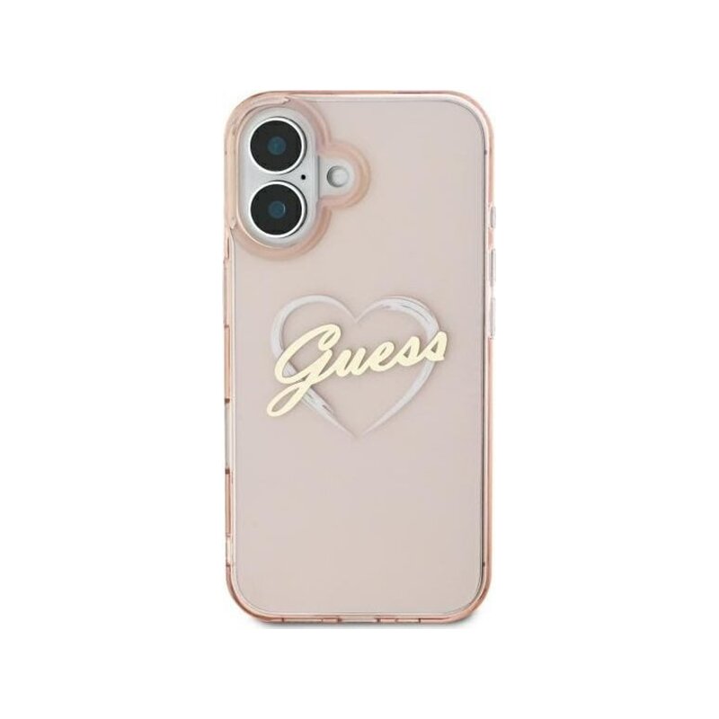 Husa Guess Hardcase IML Heart iPhone 16, roz, GUHCP16SHCHGSPP