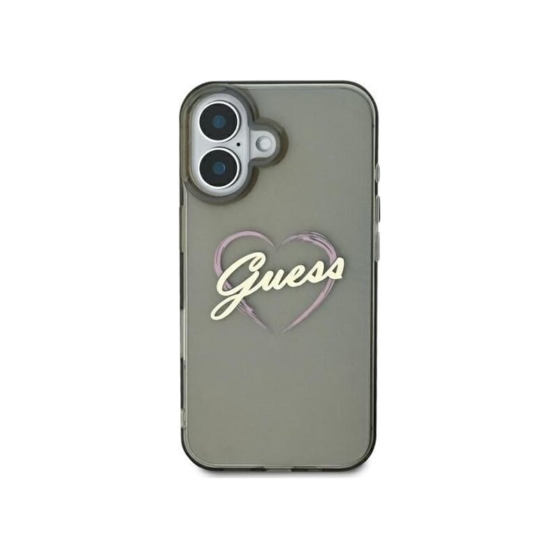 Husa Guess Hardcase IML Heart iPhone 16, negru, GUHCP16SHCHGSPK