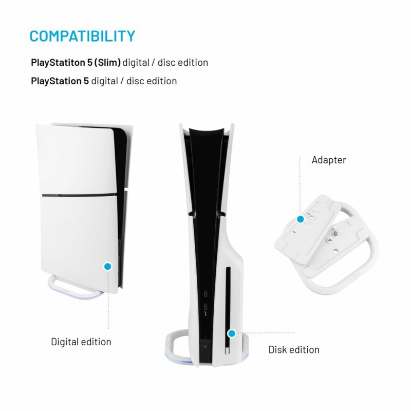 Suport PS5 / PS5 Slim cu LED Fixed, alb, FIXPS5-ST-WH