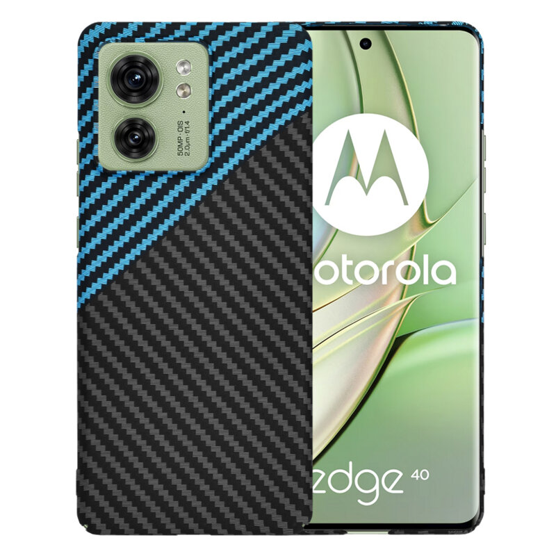 Husa Motorola Edge 40 Techsuit Carbonite FiberShell, bleu