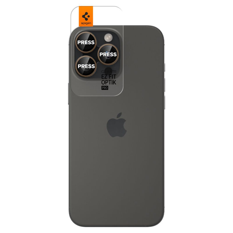 [Pachet 2x] Folie sticla camera iPhone 16 Pro Spigen Glas.tR Optik EZ Fit Pro, bej