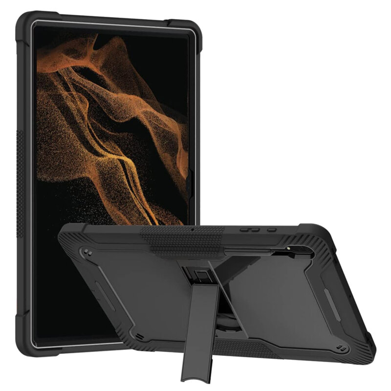 [Pachet 360°] Husa + folie sticla Samsung Galaxy Tab S10 Ultra Techsuit Rugged TabShell, negru