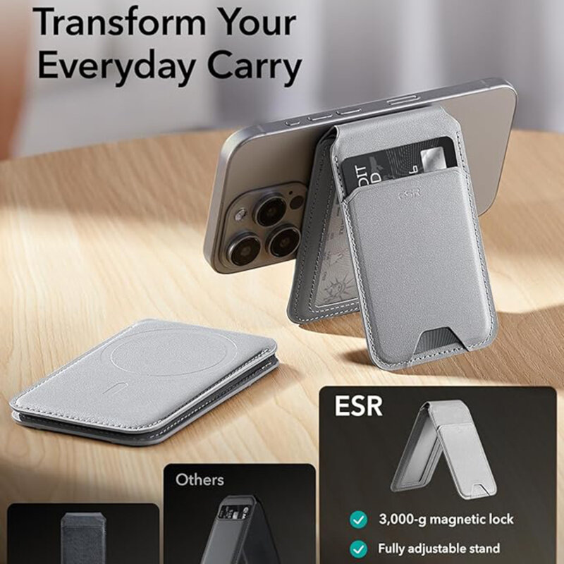 Portofel MagSafe pentru telefon, suport birou ESR HaloLock, gri