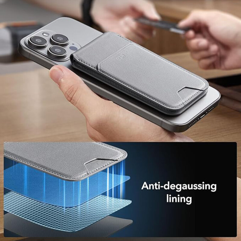 Portofel MagSafe pentru telefon, suport birou ESR HaloLock, gri