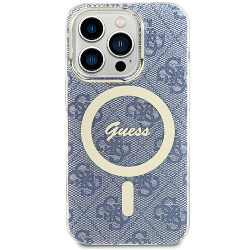 Husa iPhone 15 originala Guess IML 4G MagSafe, albastru, GUHMP15SH4STB