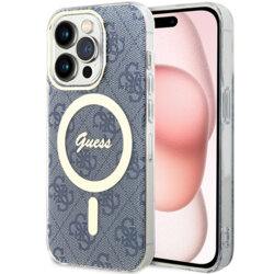 Husa iPhone 15 originala Guess IML 4G MagSafe, albastru, GUHMP15SH4STB