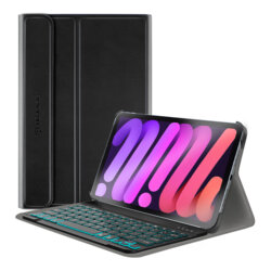 Husa iPad mini 7 (2024) cu tastatura magnetica wireless RGB/pencil holder Techsuit CozyTab, negru