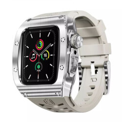 [Pachet 360°] Husa + curea Apple Watch 6 44mm ShellBox Waterproof IP68, argintiu