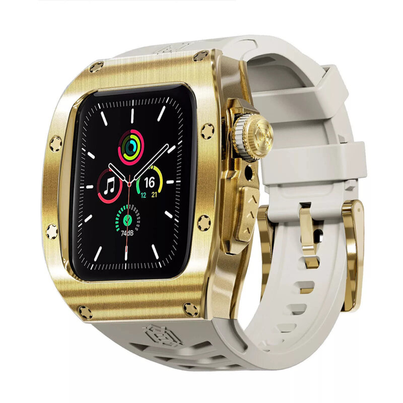 [Pachet 360°] Husa + curea Apple Watch 9 45mm ShellBox Waterproof IP68, auriu