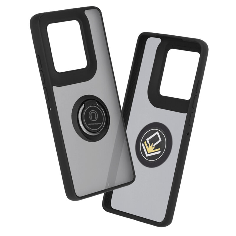 Husa Motorola Edge 50 Ultra Techsuit Glinth cu inel suport stand magnetic, negru