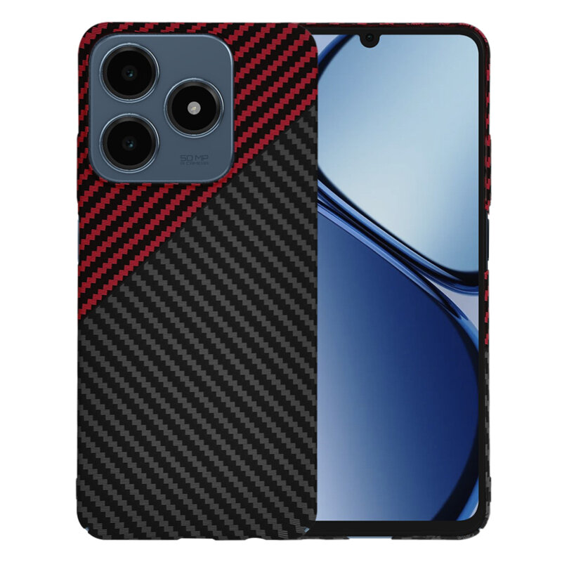 Husa Realme C63 Techsuit Carbonite FiberShell, rosu inchis