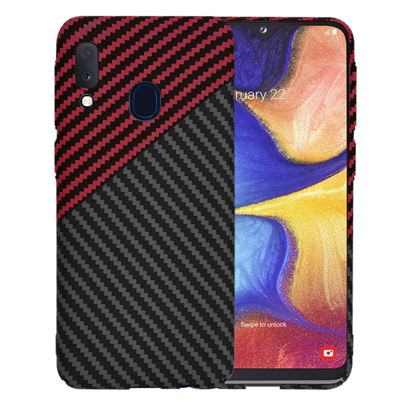 Husa Samsung Galaxy A20e Techsuit Carbonite FiberShell, rosu inchis