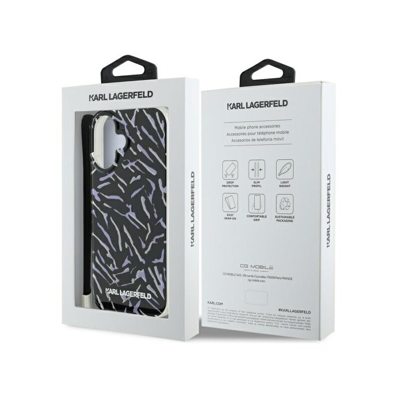 Husa iPhone 16 Plus Karl Lagerfeld Hardcase, Zebra With Cord, mov, KLHCP16MHZBPKCCU