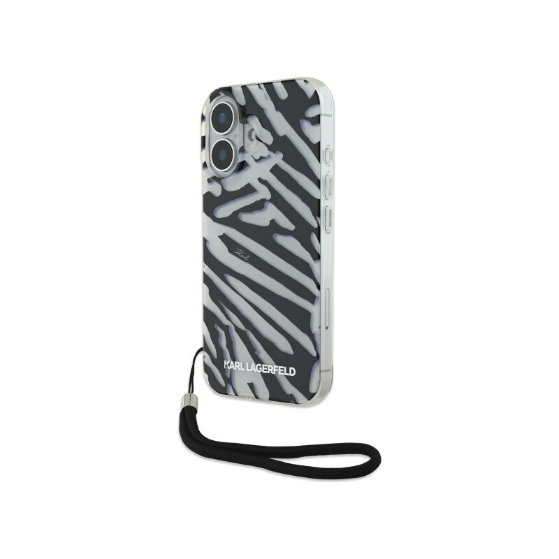 Husa iPhone 16 Karl Lagerfeld IML Luxury, Zebra Pattern&Cord, negru, KLHCP16SHZBPKCCK