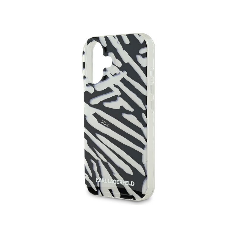 Husa iPhone 16 Karl Lagerfeld IML Luxury, Zebra Pattern&Cord, negru, KLHCP16SHZBPKCCK