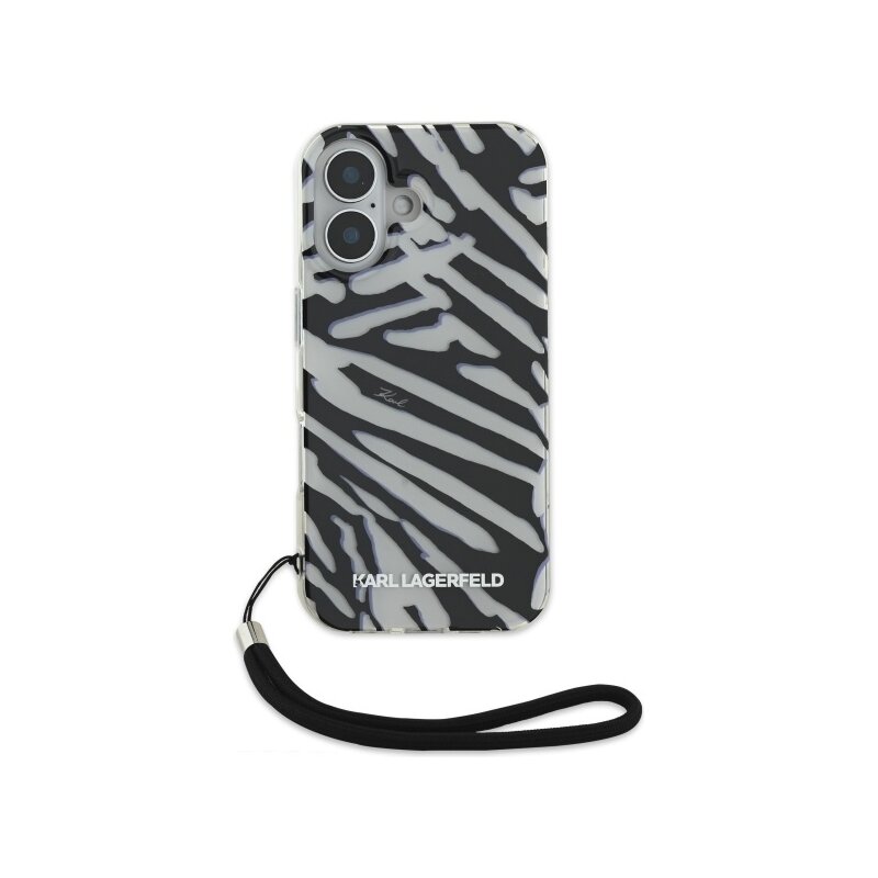 Husa iPhone 16 Karl Lagerfeld IML Luxury, Zebra Pattern&Cord, negru, KLHCP16SHZBPKCCK