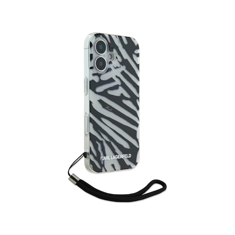 Husa iPhone 16 Karl Lagerfeld IML Luxury, Zebra Pattern&Cord, negru, KLHCP16SHZBPKCCK
