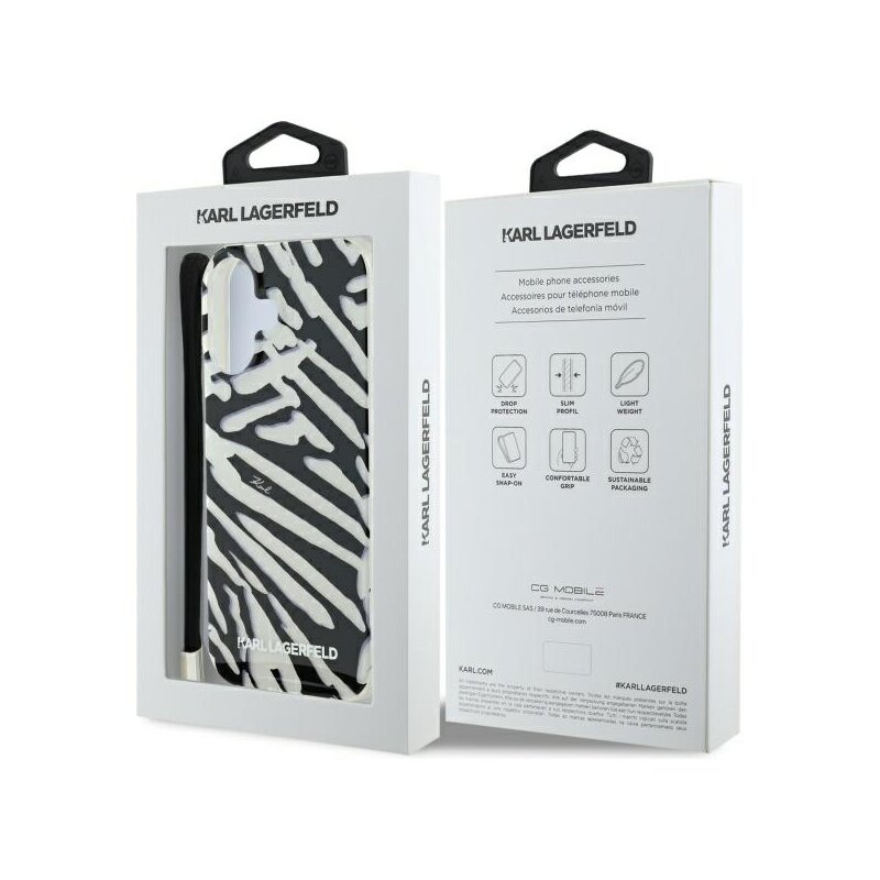 Husa iPhone 16 Karl Lagerfeld IML Luxury, Zebra Pattern&Cord, negru, KLHCP16SHZBPKCCK