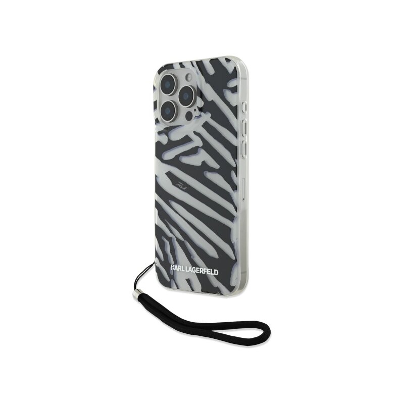 Husa iPhone 16 Pro Max Karl Lagerfeld IML Luxury, Zebra Pattern&Cord, negru, KLHCP16XHZBPKCCK