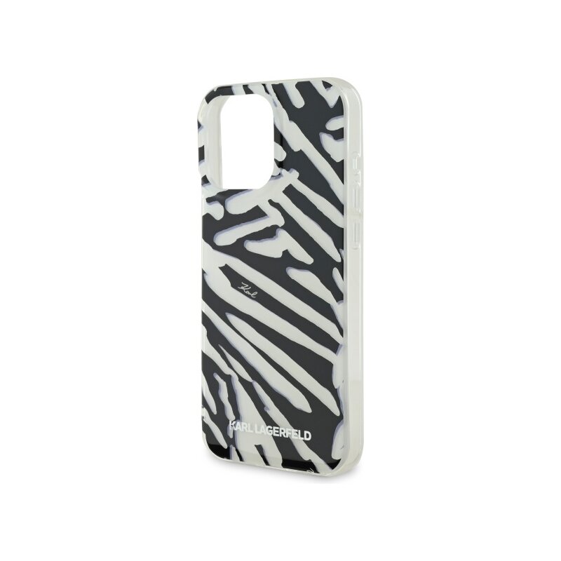 Husa iPhone 16 Pro Max Karl Lagerfeld IML Luxury, Zebra Pattern&Cord, negru, KLHCP16XHZBPKCCK