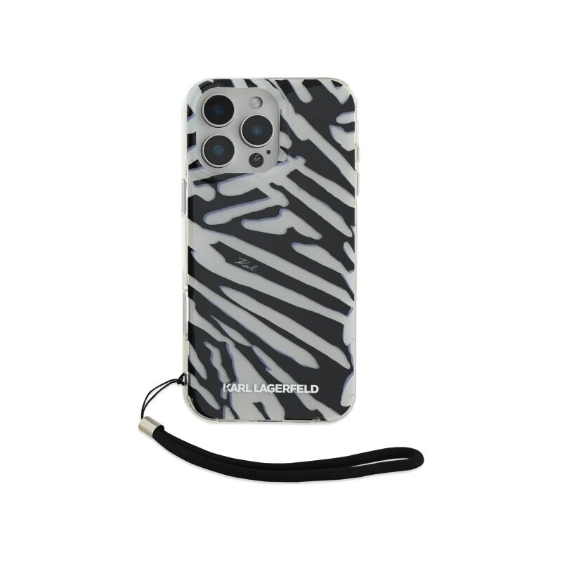Husa iPhone 16 Pro Max Karl Lagerfeld IML Luxury, Zebra Pattern&Cord, negru, KLHCP16XHZBPKCCK