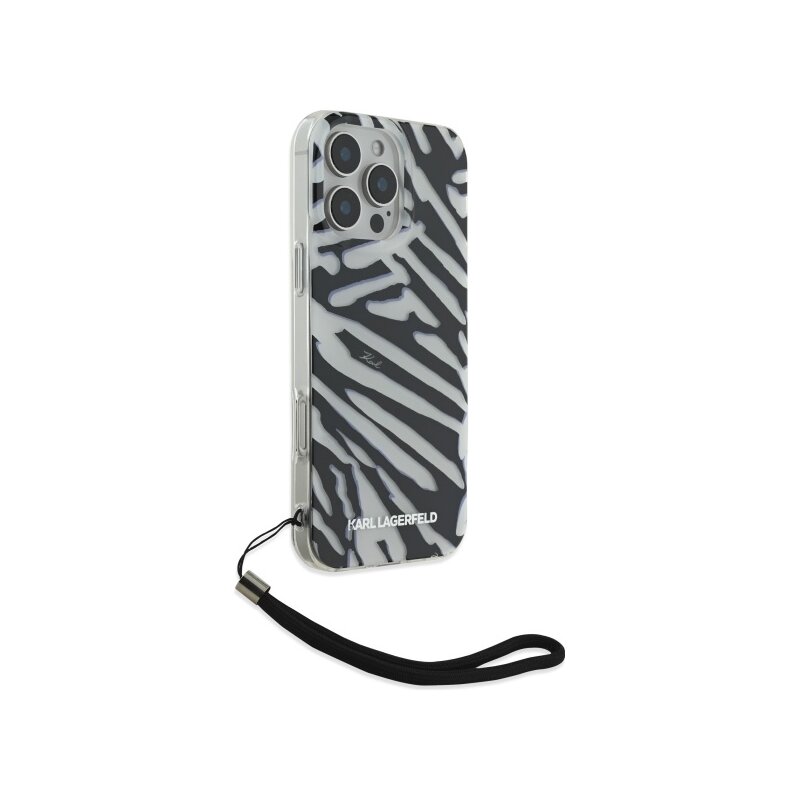 Husa iPhone 16 Pro Max Karl Lagerfeld IML Luxury, Zebra Pattern&Cord, negru, KLHCP16XHZBPKCCK