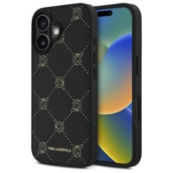 Husa iPhone 16 Karl Lagerfeld Leather MagSafe, Karl Head, negru, KLHMP16SPGKHPHK