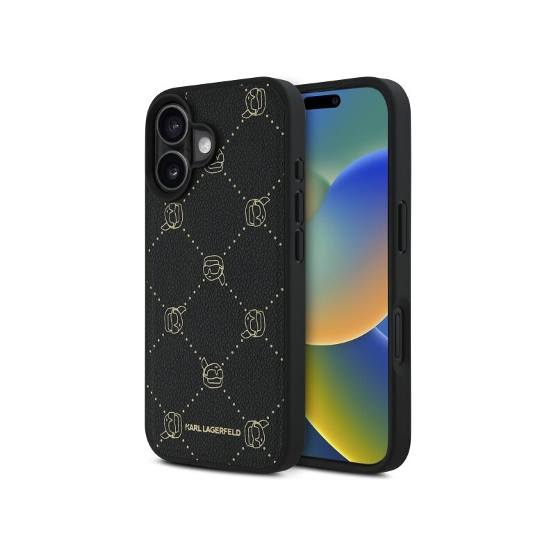 Husa iPhone 16 Karl Lagerfeld Leather MagSafe, Karl Head, negru, KLHMP16SPGKHPHK