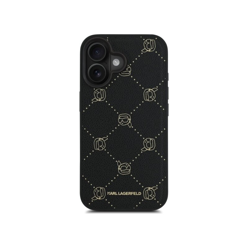 Husa iPhone 16 Karl Lagerfeld Leather MagSafe, Karl Head, negru, KLHMP16SPGKHPHK