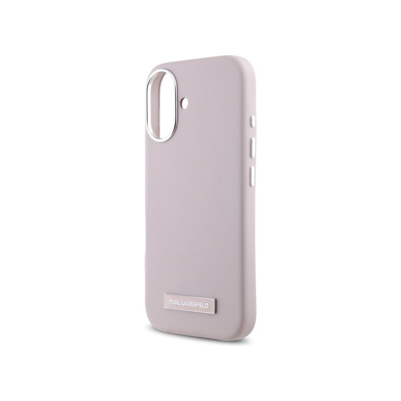 Husa iPhone 16 Karl Lagerfeld Leather MagSafe, FW Metal Plate, roz, KLHMP16SPGMSRPP