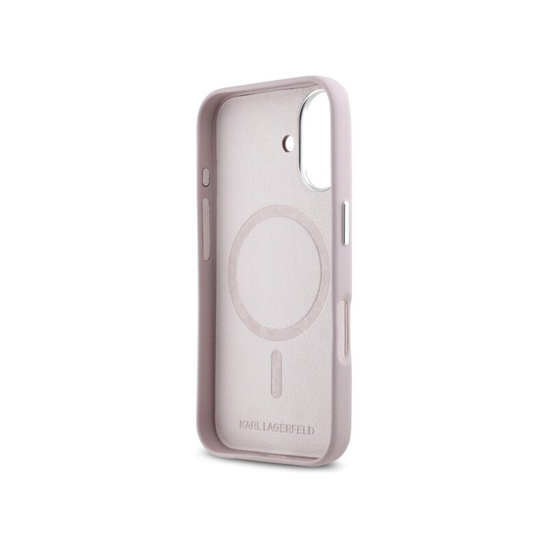 Husa iPhone 16 Karl Lagerfeld Leather MagSafe, FW Metal Plate, roz, KLHMP16SPGMSRPP