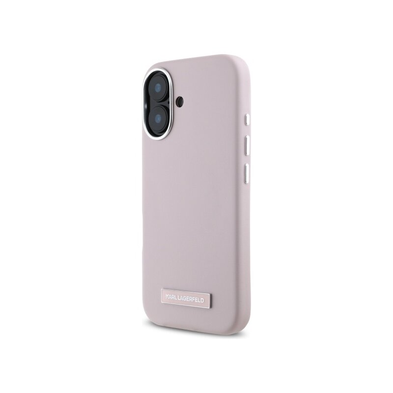 Husa iPhone 16 Karl Lagerfeld Leather MagSafe, FW Metal Plate, roz, KLHMP16SPGMSRPP