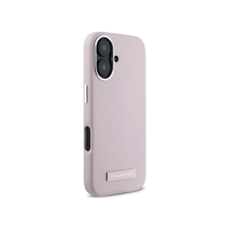 Husa iPhone 16 Karl Lagerfeld Leather MagSafe, FW Metal Plate, roz, KLHMP16SPGMSRPP