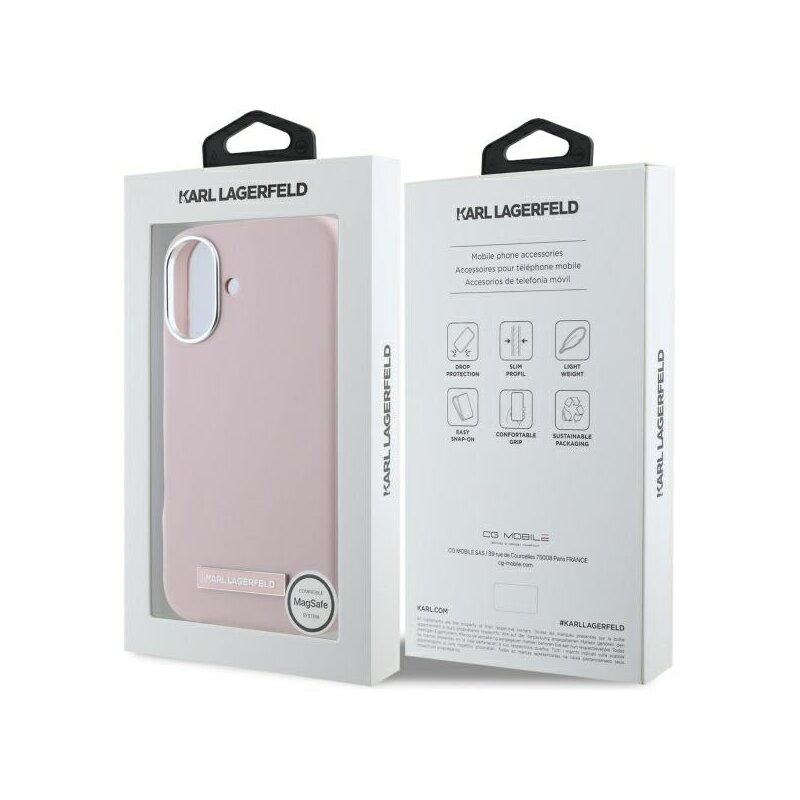 Husa iPhone 16 Karl Lagerfeld Leather MagSafe, FW Metal Plate, roz, KLHMP16SPGMSRPP