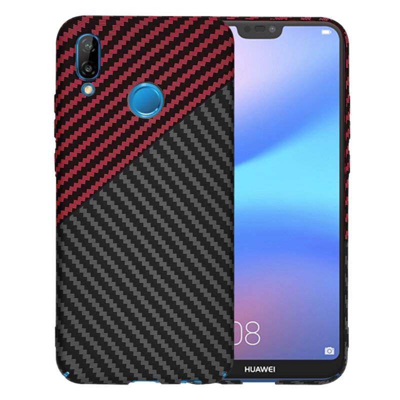 Husa Huawei P20 Lite Techsuit Carbonite FiberShell, rosu inchis