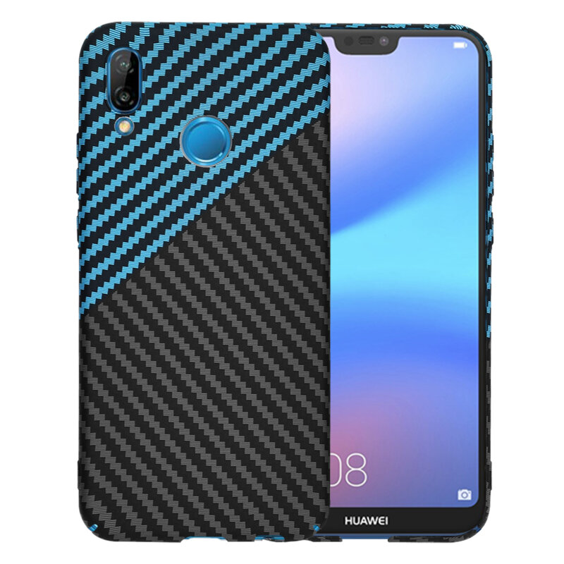 Husa Huawei P20 Lite Techsuit Carbonite FiberShell, bleu