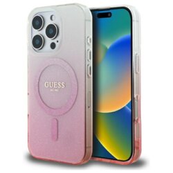 Husa iPhone 16 Pro Max originala Guess IML Glitter Gradient MagSafe, roz, GUHMP16XHGRCELP