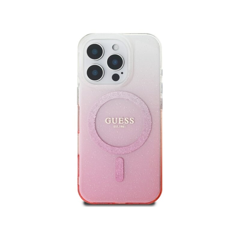 Husa iPhone 16 Pro Max originala Guess IML Glitter Gradient MagSafe, roz, GUHMP16XHGRCELP