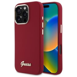 Husa Guess iPhone 16 Pro Silicone Script Metal Logo, rosu, GUHCP16LSMBSLM