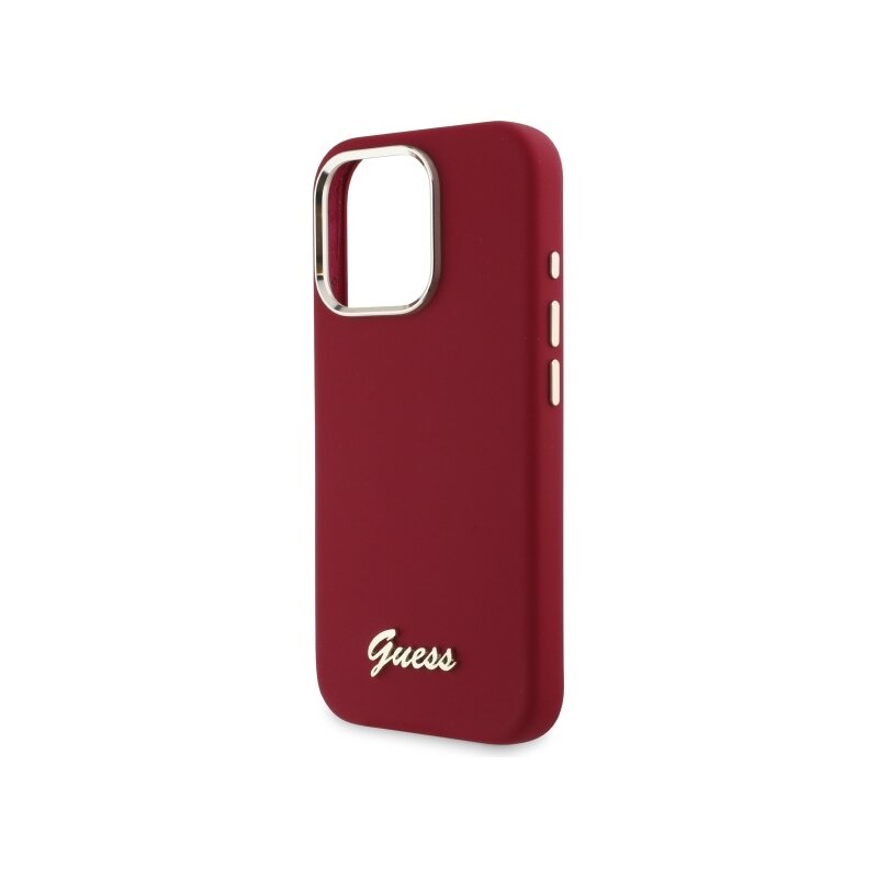 Husa Guess iPhone 16 Pro Silicone Script Metal Logo, rosu, GUHCP16LSMBSLM
