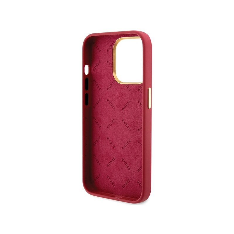 Husa Guess iPhone 15 Pro Max Silicone Script Metal Logo & Frame, rosu, GUHCP15XSMBSLM