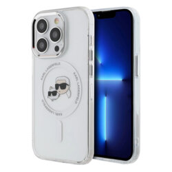 Husa iPhone 14 Pro Max Karl Lagerfeld IML MagSafe, Metal Karl&Choupette Head, alb, KLHMP14XHLSKCH