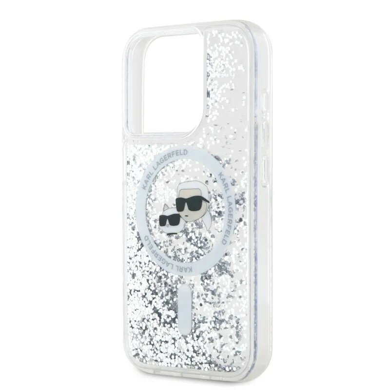 Husa Karl Lagerfeld iPhone 15 Pro Max Liquid Glitter MagSafe, Karl&Choupette Head, clear, KLHMP15XLGKCSGH