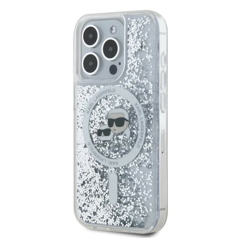 Husa Karl Lagerfeld iPhone 15 Pro Max Liquid Glitter MagSafe, Karl&Choupette Head, clear, KLHMP15XLGKCSGH