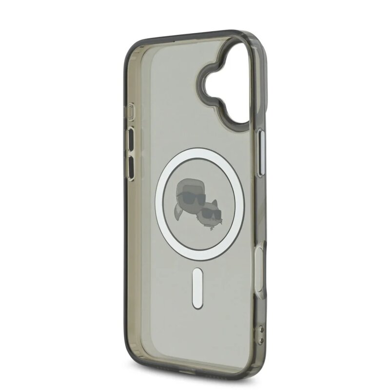 Husa iPhone 16 Plus Karl Lagerfeld IML MagSafe, Metal Karl&Choupette Head, negru, KLHMP16MHLSKCK