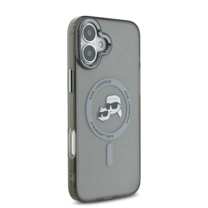 Husa iPhone 16 Plus Karl Lagerfeld IML MagSafe, Metal Karl&Choupette Head, negru, KLHMP16MHLSKCK
