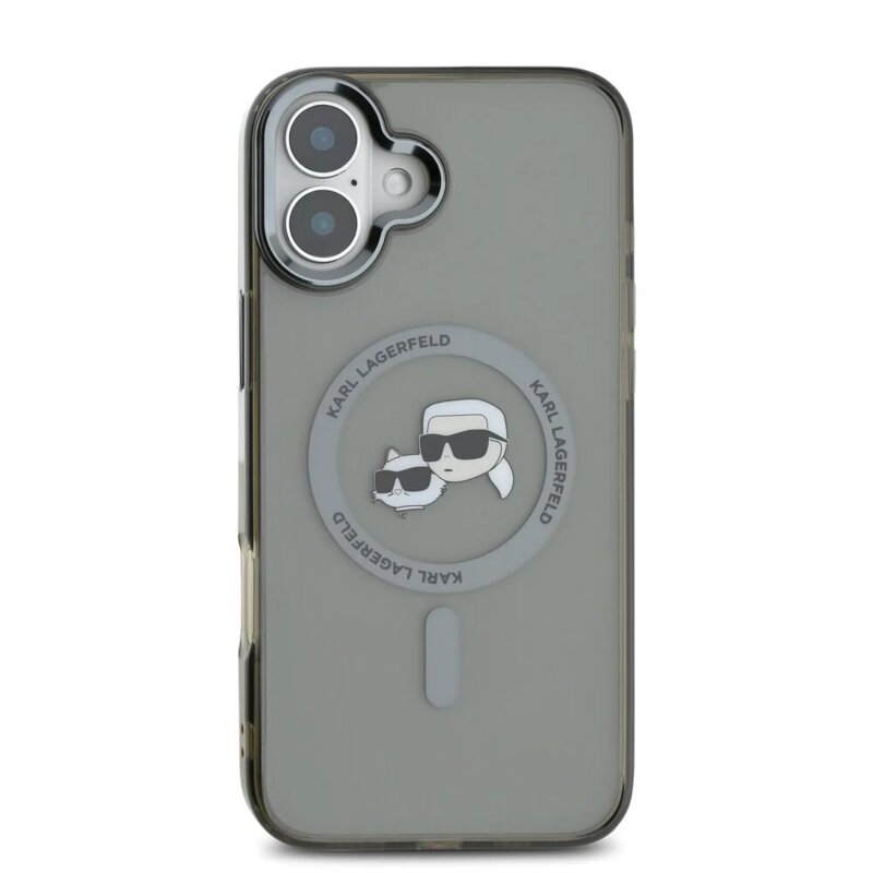 Husa iPhone 16 Plus Karl Lagerfeld IML MagSafe, Metal Karl&Choupette Head, negru, KLHMP16MHLSKCK
