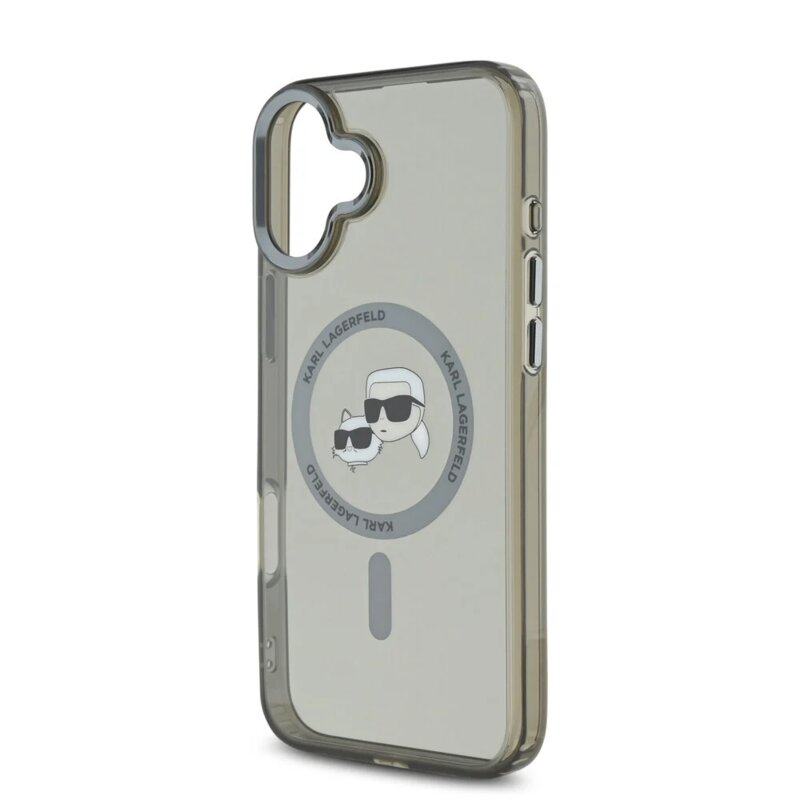 Husa iPhone 16 Plus Karl Lagerfeld IML MagSafe, Metal Karl&Choupette Head, negru, KLHMP16MHLSKCK